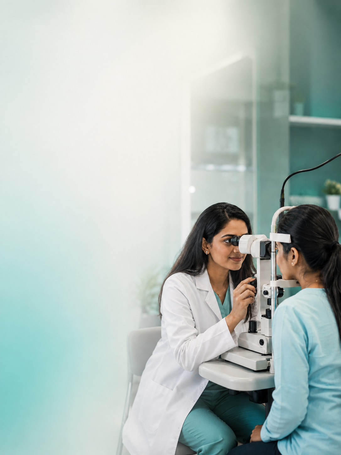 Ophthalmologist examining a patient at the slit lamp in the eye care clinic in Kharadi, Pune
