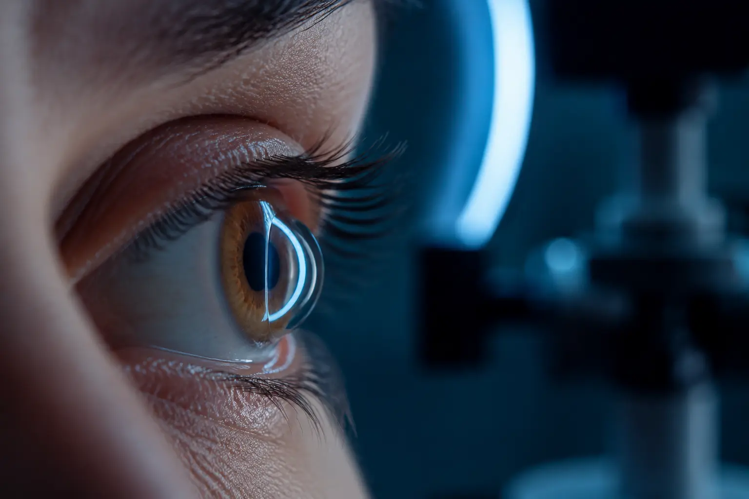 Eye pressure examination for glaucoma using a focused slit beam at Dr. Murkute's O2 Bone & Eye Care Clinic, Kharadi, Pune