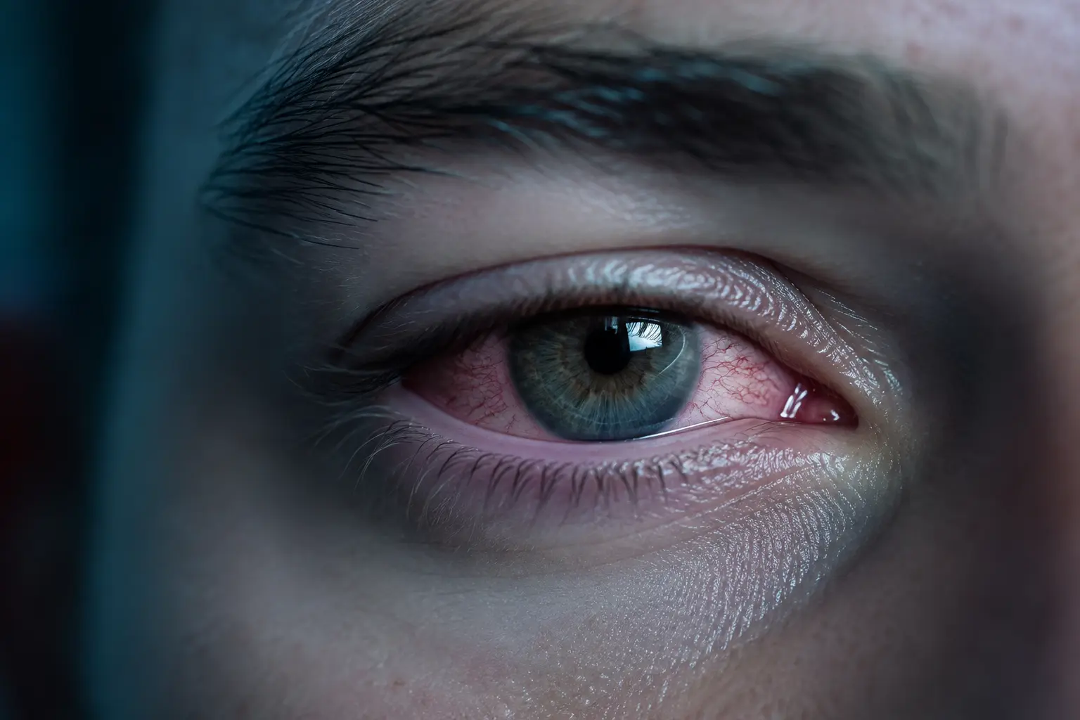 Eye with redness around the iris caused by uveitis, assessed at Dr. Murkute's O2 Bone & Eye Care Clinic, Kharadi, Pune