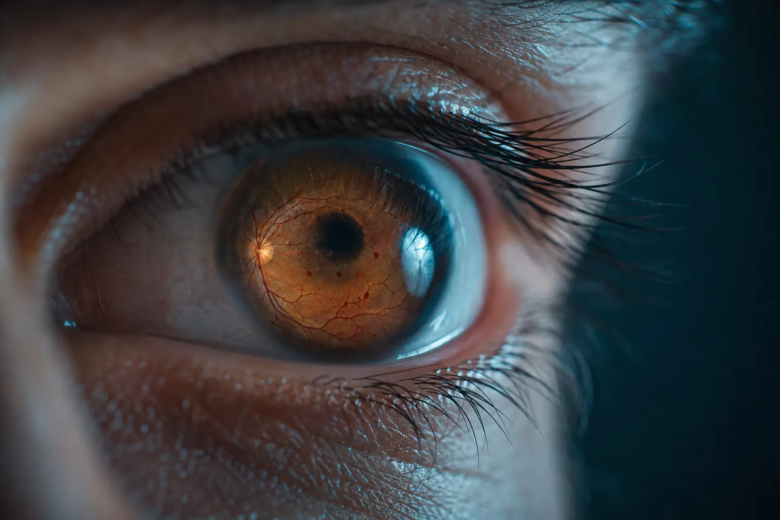 Retinal blood vessels visible during diabetic eye disease screening at Dr. Murkute's O2 Bone & Eye Care Clinic, Kharadi, Pune