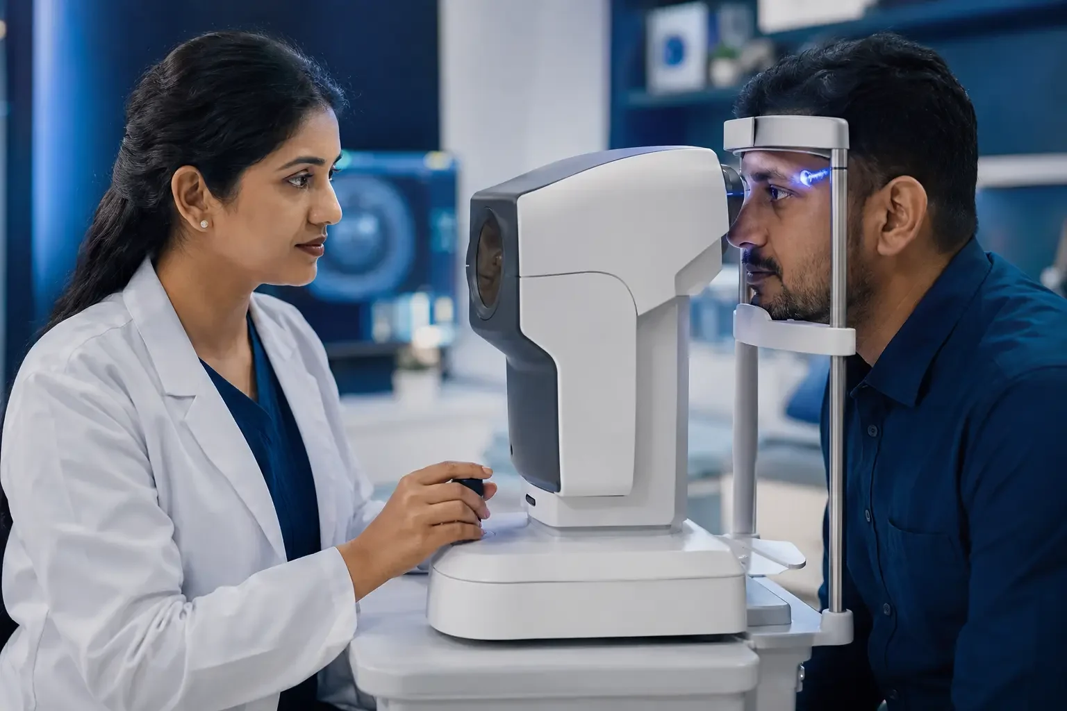 Eye pressure testing during glaucoma management at Dr. Murkute's O2 Bone & Eye Care Clinic, Kharadi, Pune