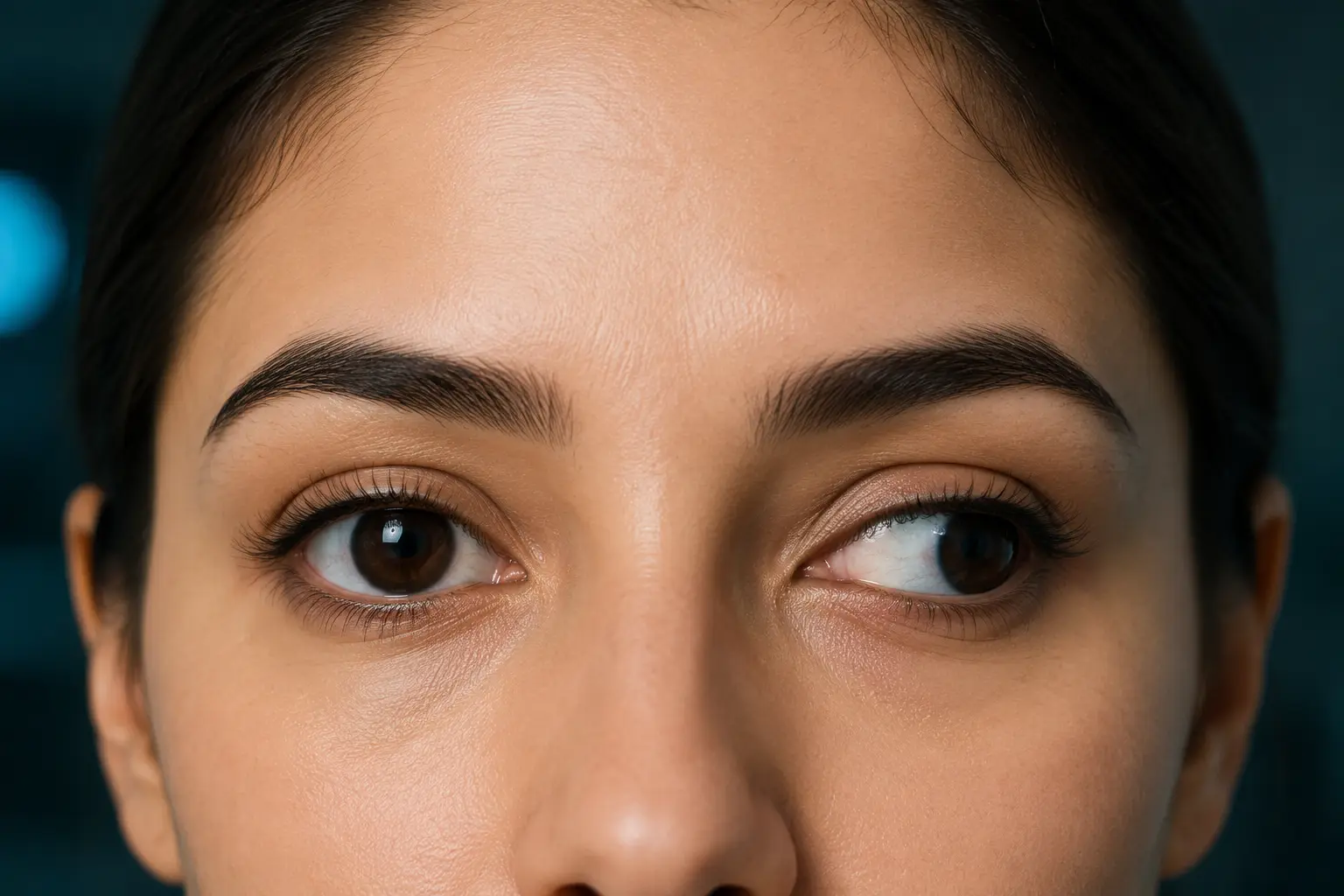 Eyes showing outward deviation typical of squint (strabismus), assessed at Dr. Murkute's O2 Bone & Eye Care Clinic, Kharadi, Pune